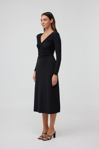 TEMPTATION LS MIDI DRESS BLACK