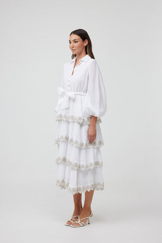EVERMORE LS MIDI DRESS PORCELAIN