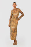 ROCOCO MIDI DRESS PEACH LANDSCAPE