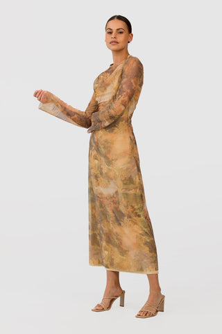 ROCOCO MIDI DRESS PEACH LANDSCAPE